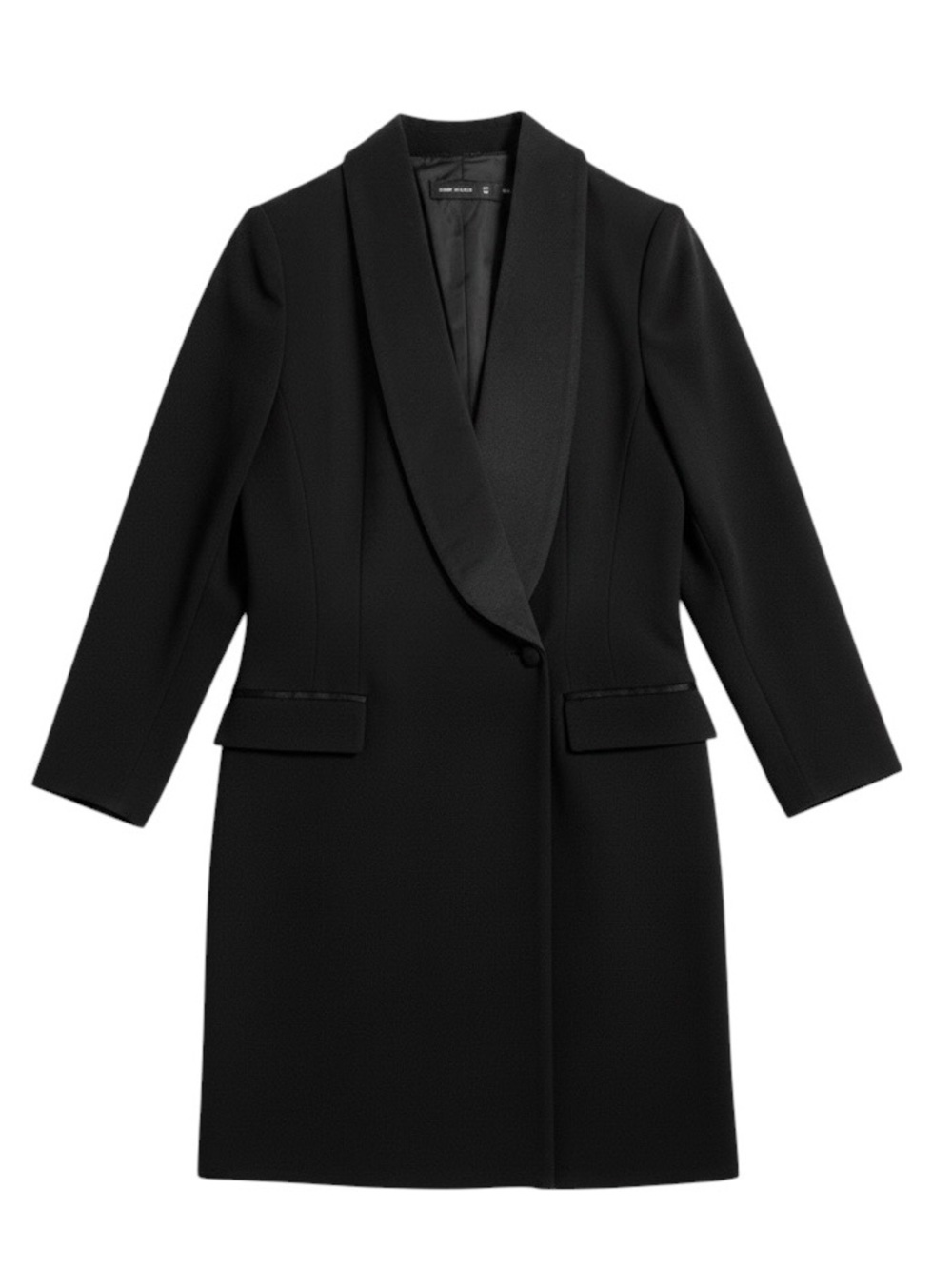 Karen Millen Black Tuxedo Blazer Dress Satin Lapel
Tailored Long Jacket Size 8